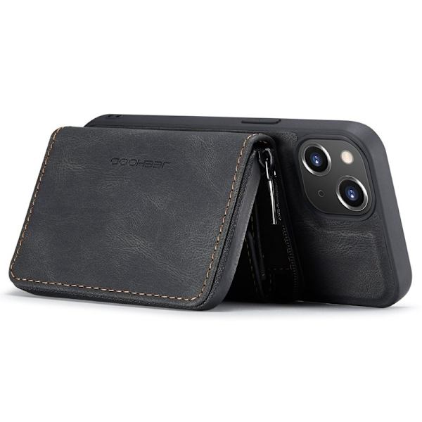 JEEHOOD Shockproof Case iPhone 14 Plus Konstläder Plånboksfodral Svart