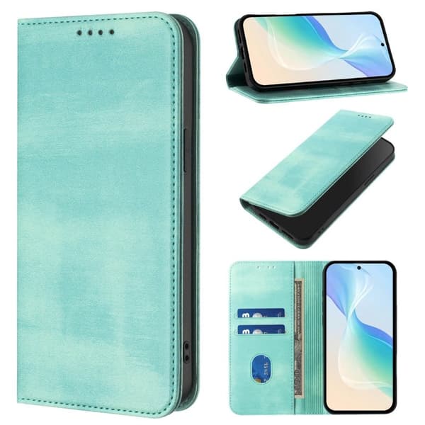 Samsung Galaxy S26+ Plånboksfodral Konstläder Retro Textur - Mintgrön