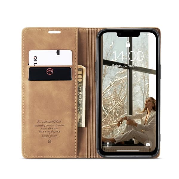 CASEME 013 Plånboksfodral för iPhone 16e KonstLäder Ställ - Brun