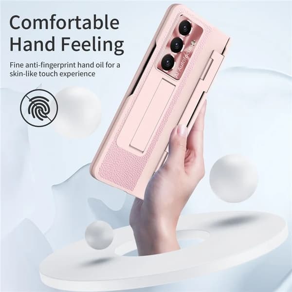 Mobilskal till Galaxy Z Fold7 5G läder + PC Kickstand - Rosa Rosa