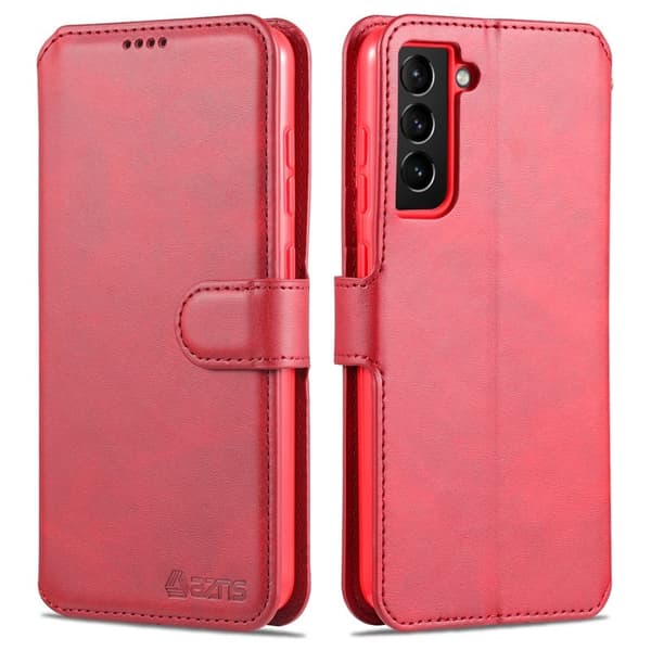 AZNS Samsung Galaxy S21 FE Plånboksfodral i Konstläder - Röd