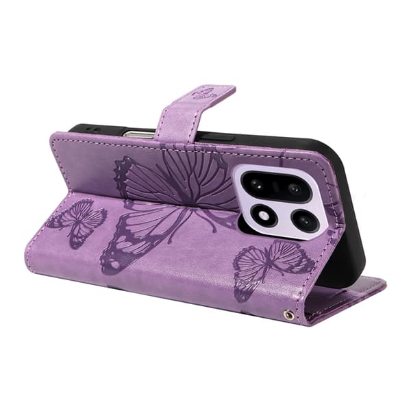 OnePlus 15 5G Konstläder Plånboksfodral Floral Butterfly Imprinted Lila