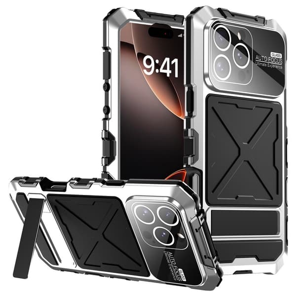 R-JUST RJ09-1 Mobilskal till iPhone 16 Pro Max Silikon+Aluminium Silver
