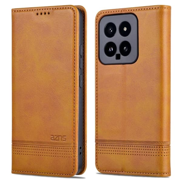 AZNS Xiaomi 14 Plånboksfodral Anti-Scratch Ställ - Konstläder - Brun