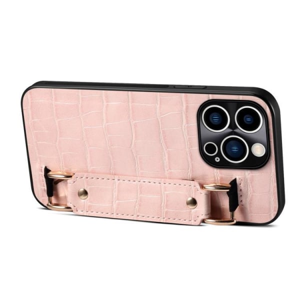 iPhone 14 Pro Max -suojuskorttipidike krokotiili - vaaleanpunainen