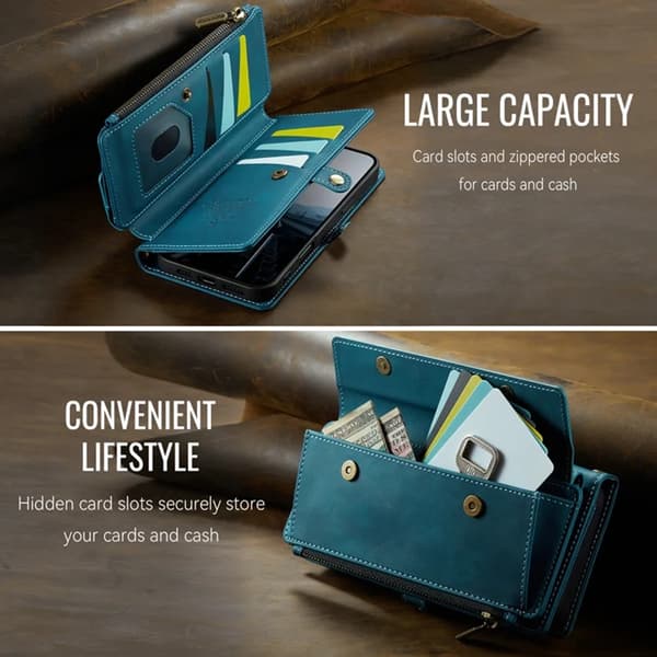 Caseme iPhone 16 Pro Konstläder Plånboksfodral RFID-Skydd Zipper - Grön Grön