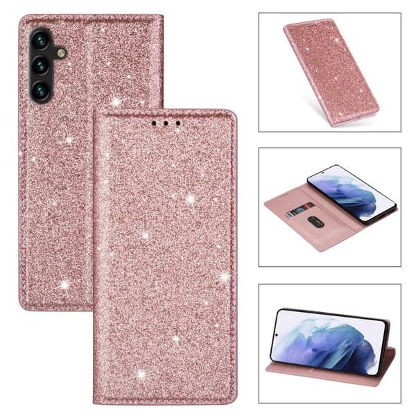 Mobilskal till SAMSUNG Galaxy S26 Plus Glittrande PU Läder Kortfack Roséguld