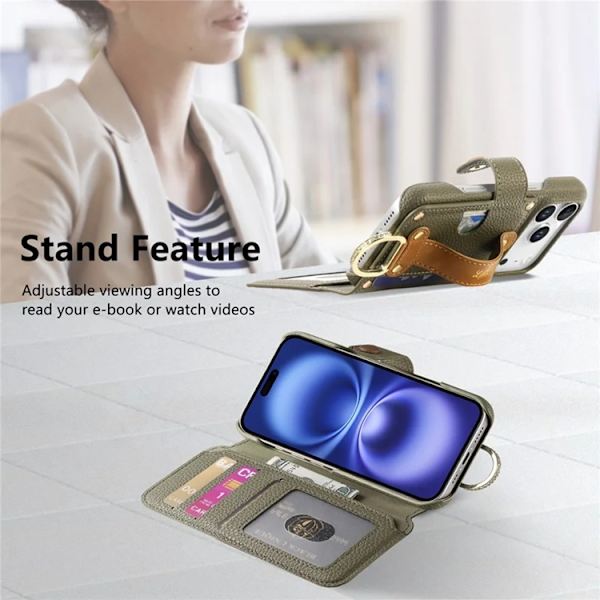 iPhone 17 Pro Konstläder Plånboksfodral RFID-Skydd Zipper - Grön Grön