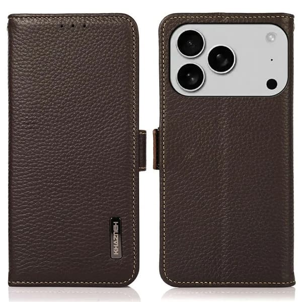 Khazneh iPhone 17 Pro Max Plånboksfodral Äkta Läder Rfid - Brun Brun