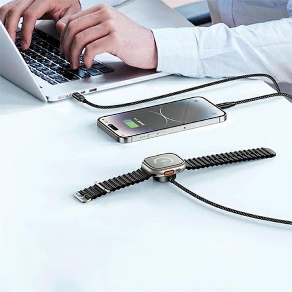 Awei 3in1 USB-C til Apple Watch Oplader USB-C Lightning-kabel - Sort Black