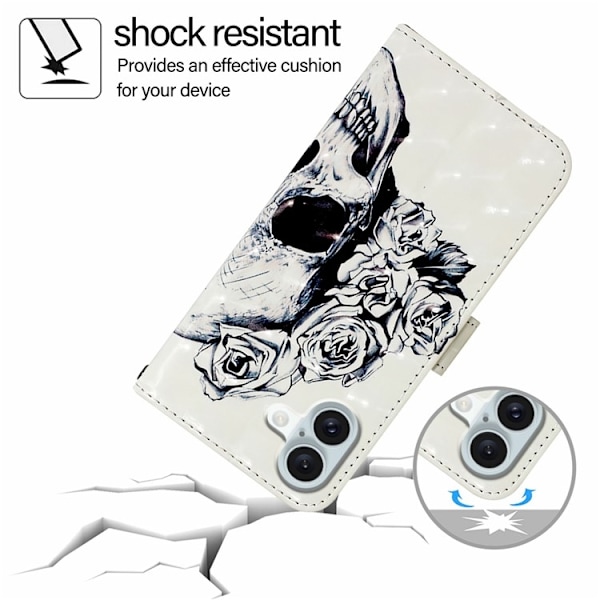 iPhone 16 Plus Plånboksfodral Printing Pattern Med Rem Vit