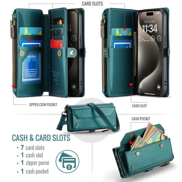 CASEME iPhone 15 Pro Plånboksfodral Konstläder med kortfack - Grön