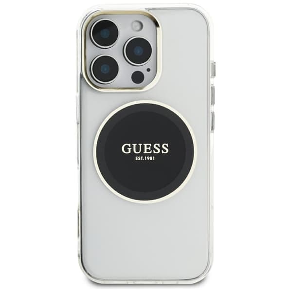 Guess Telefontaske til iPhone 16 Pro Max MagSafe Metal Circle Logo - Sort Svart