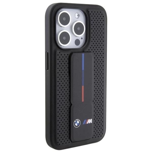 BMW telefontaske til iPhone 15 Pro Grip Stand Glat og perforeret Black