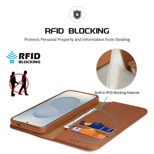 Dux Ducis Plånboksfodral för Samsung Galaxy S26 Äkta läder RFID - Brun