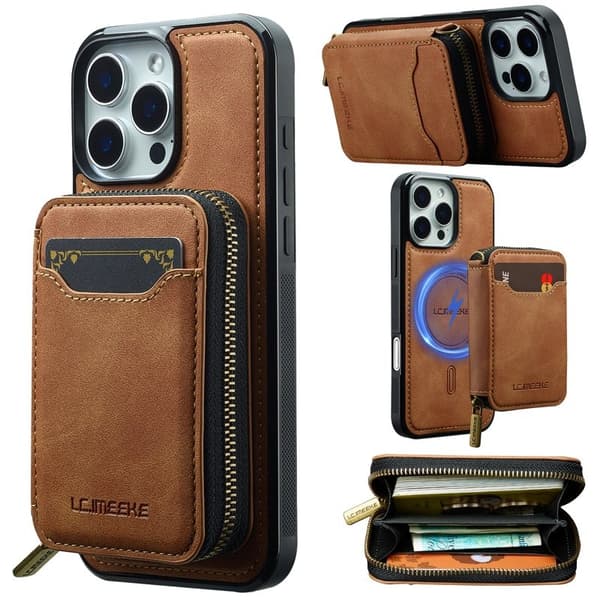 LC.IMEEKE L6 iPhone 15 Pro Plånboksfodral Konstläder - Brun