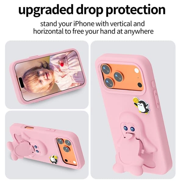 Penguin Mobilskal till iPhone 17 Pro Max Kickstand Stöttålig EVA - Rosa