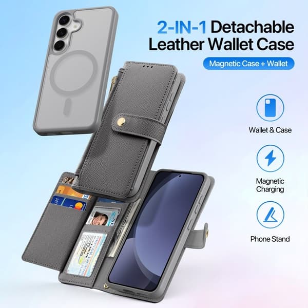 DUX DUCIS Lawa Series Äkta Läder Plånboksfodral för Samsung Galaxy S25+ - Grå
