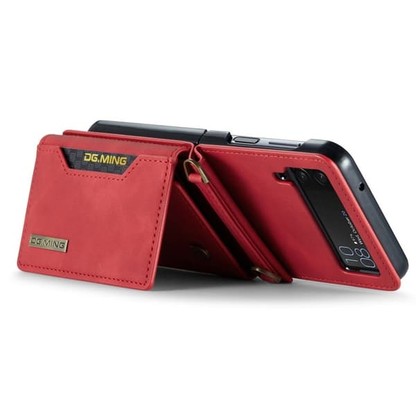 DG.MING Samsung Galaxy Z Flip4 Konstläder Plånboksfodral Röd