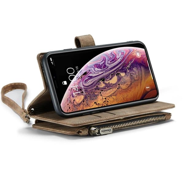 CASEME C30 Plånboksfodral för iPhone X/XS med rem, brun Konstläder