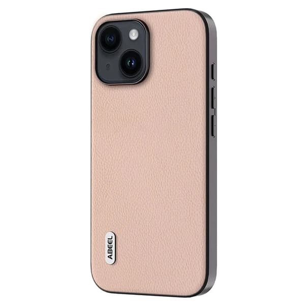 ABEEL Mobilskal till iPhone 14 Plus Äkta Läder Litchi - Rosa Rosa