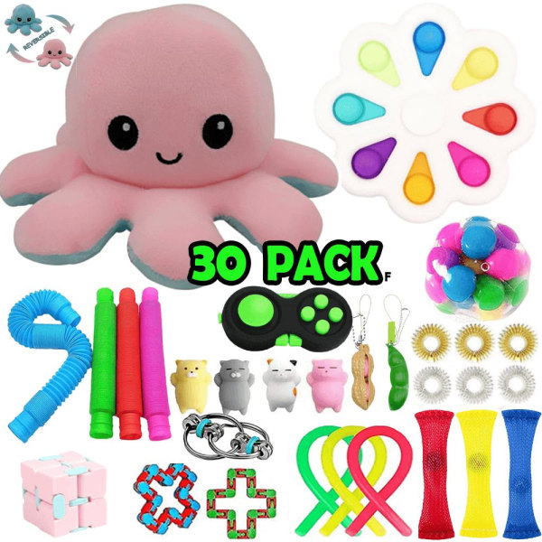 30 Pack Fidget Toy Set Pop it Sensory Toy för Vuxna & Barn Pack T