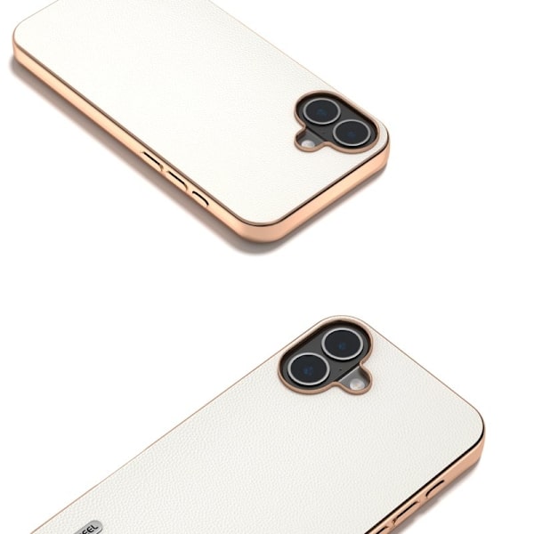 ABEEL Mobilskal till iPhone 16 Electroplating Äkta Läder PC - Vit