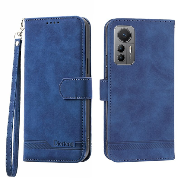 DIERFENG DF-03 Plånboksfodral för Xiaomi 12 Pro 5G - Konstläder - Blå