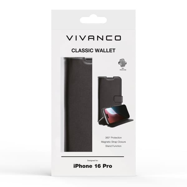 Vivanco Classic Plånboksfodral iPhone 16 Pro Svart