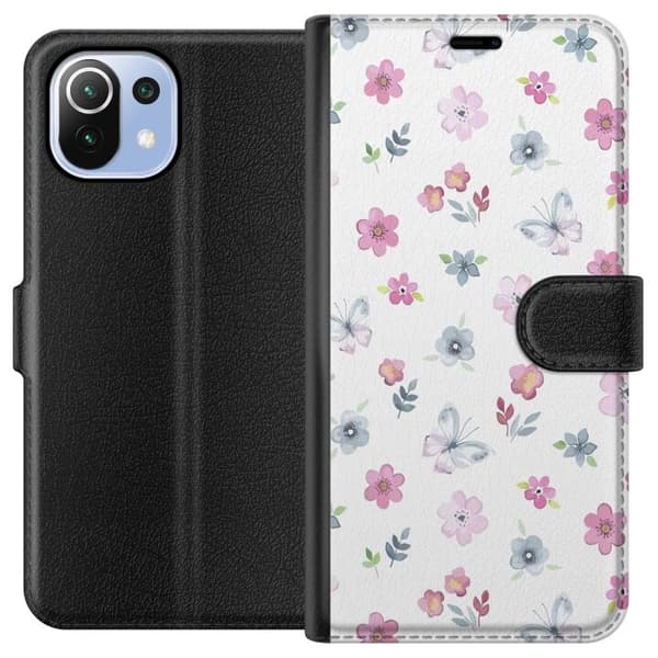 Pung-etui til Xiaomi Mi 11 Lite med Blomster og sommerfugle