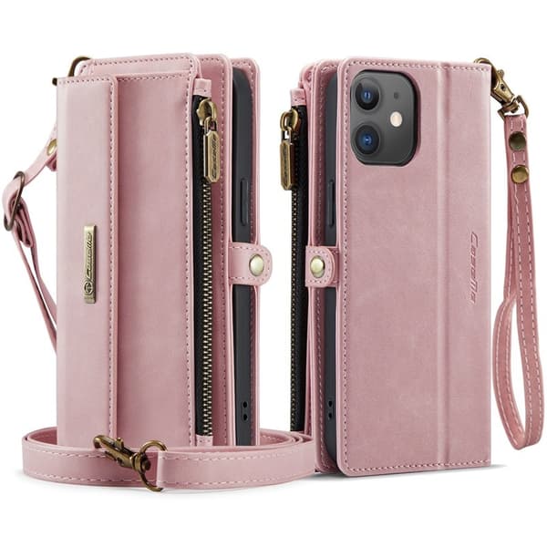 CASEME iPhone 12 mini Konstläder Plånboksfodral med RFID-Skydd - Rosa