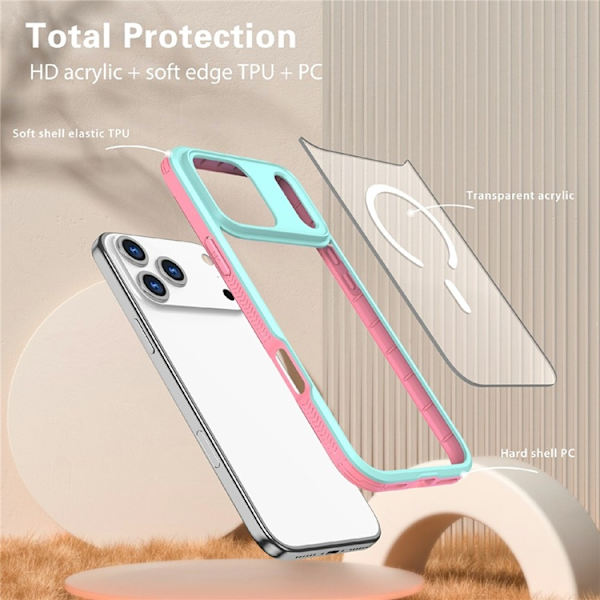 Mobilskal till iPhone 17 Pro Max MagSafe TPU + PC Clear - Blå/Rosa Blå
