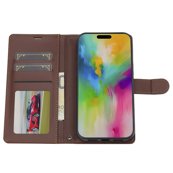 LC.IMEEKE L2 Series iPhone 16 Plus Plånboksfodral Konstläder - Brun