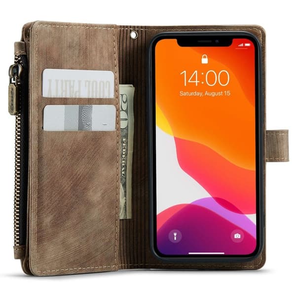 CASEME Konstläder Plånboksfodral för iPhone 12 mini med rem - Brun