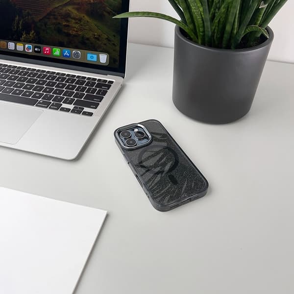 Telefontaske til iPhone 16e MagSafe Glitter - Sort