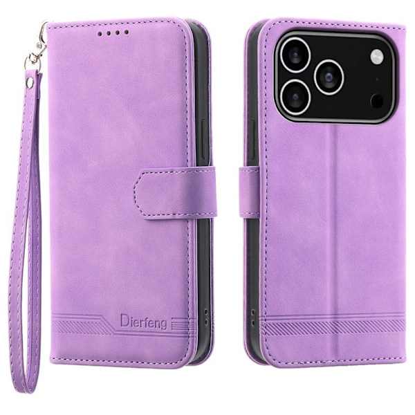 DIERFENG DF-03 iPhone 17 Pro Plånboksfodral Konstläder - Lila