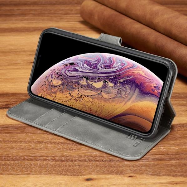 DG.MING Retro KonstLäder Plånboksfodral iPhone XS Max Grå