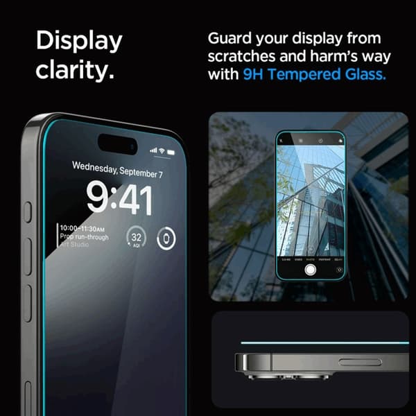 Spigen [2-Pack] iPhone 15 Pro Härdat Glas Skärmskydd 'EZ' Fit Transparent