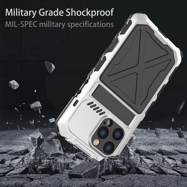 R-JUST Mobilskal till iPhone 14 Pro Max i Silikon och Metall - Silver