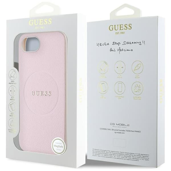 Guess Telefontaske til iPhone 16e MagSafe Kornet Ring - Lyserød Rosa