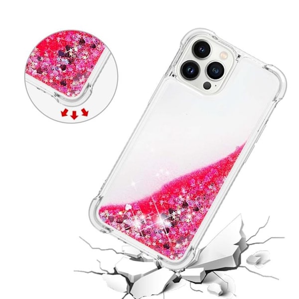 iPhone 14 Pro Cover Liquid Floating Glitter - Pink Rosa