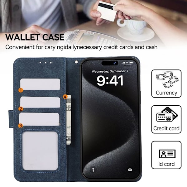 ABEEL iPhone 15 Pro Max Plånboksfodral Konstläder RFID Blockering Blå