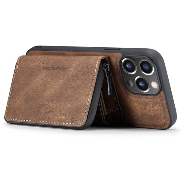 JEEHOOD Mobilskal till iPhone 14 Pro Shockproof KonstLäder Brun