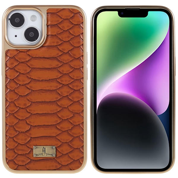 FIERRE SHANN iPhone 14 Plus Plånboksfodral Äkta läder - Brun
