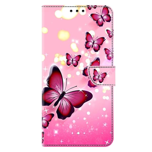 Galaxy A17 5G Konstläder Plånboksfodral Pattern Printing - Rosa Butterfly Rosa