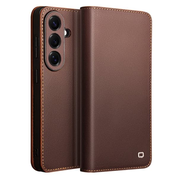 Qialino Plånboksfodral för Samsung Galaxy S26 Plus Äkta läder - Brun