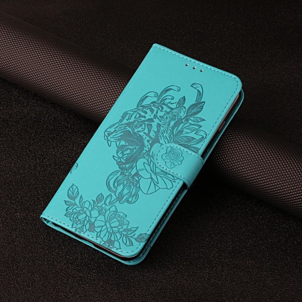 Tiger Flower -lompakkokotelo iPhone 12 Mini -puhelimelle - turkoosi