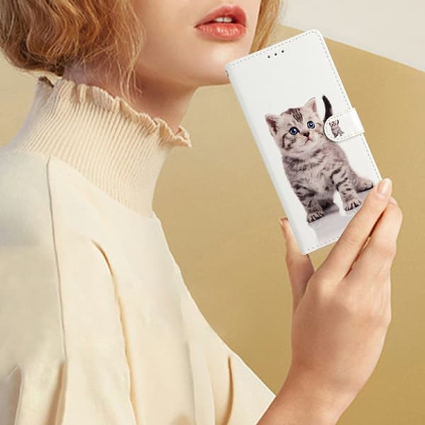 Samsung Galaxy S26 Plus Plånboksfodral Konstläder Mönstertryck Ställ - Söt Katt