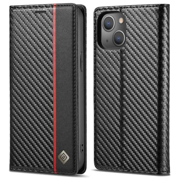 LC.IMEEKE iPhone 14 Plånboksfodral i Konstläder - Carbon Fiber - Vit