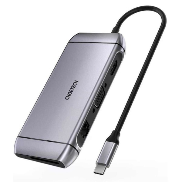 Choetech 9in1 Multifunctional HUB 3 x USB USB-C - harmaa